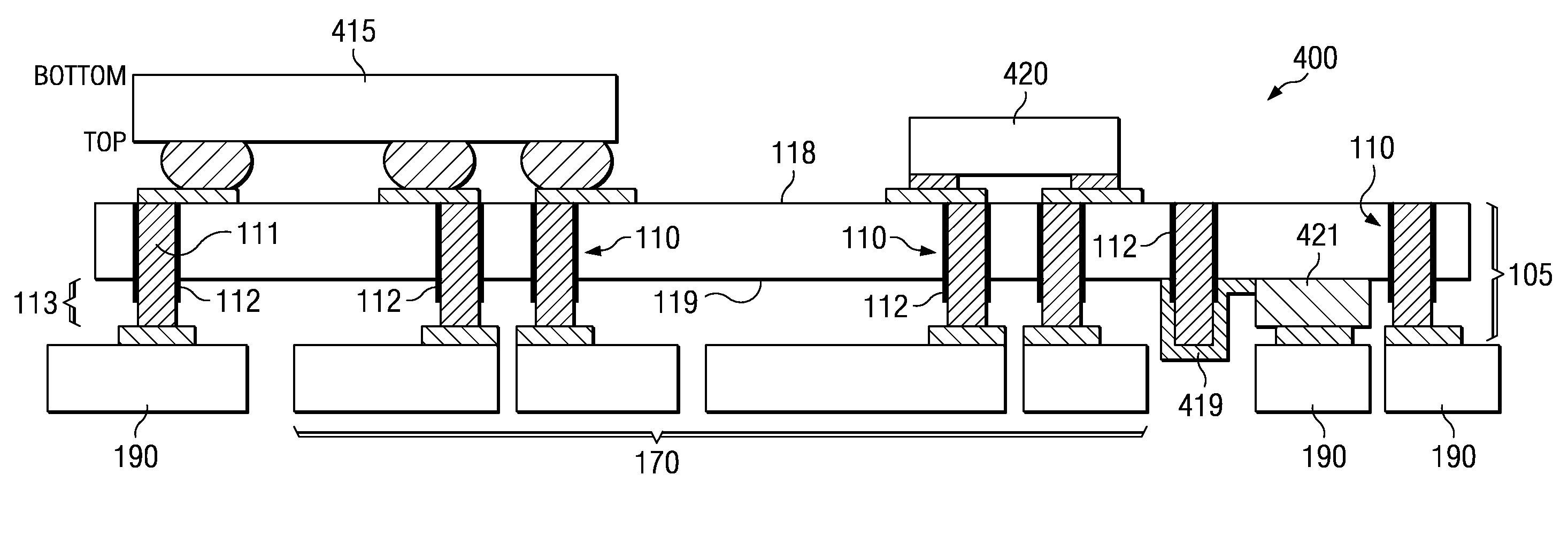 Packaged electronic devices with face-up die having TSV connection to leads and die pad