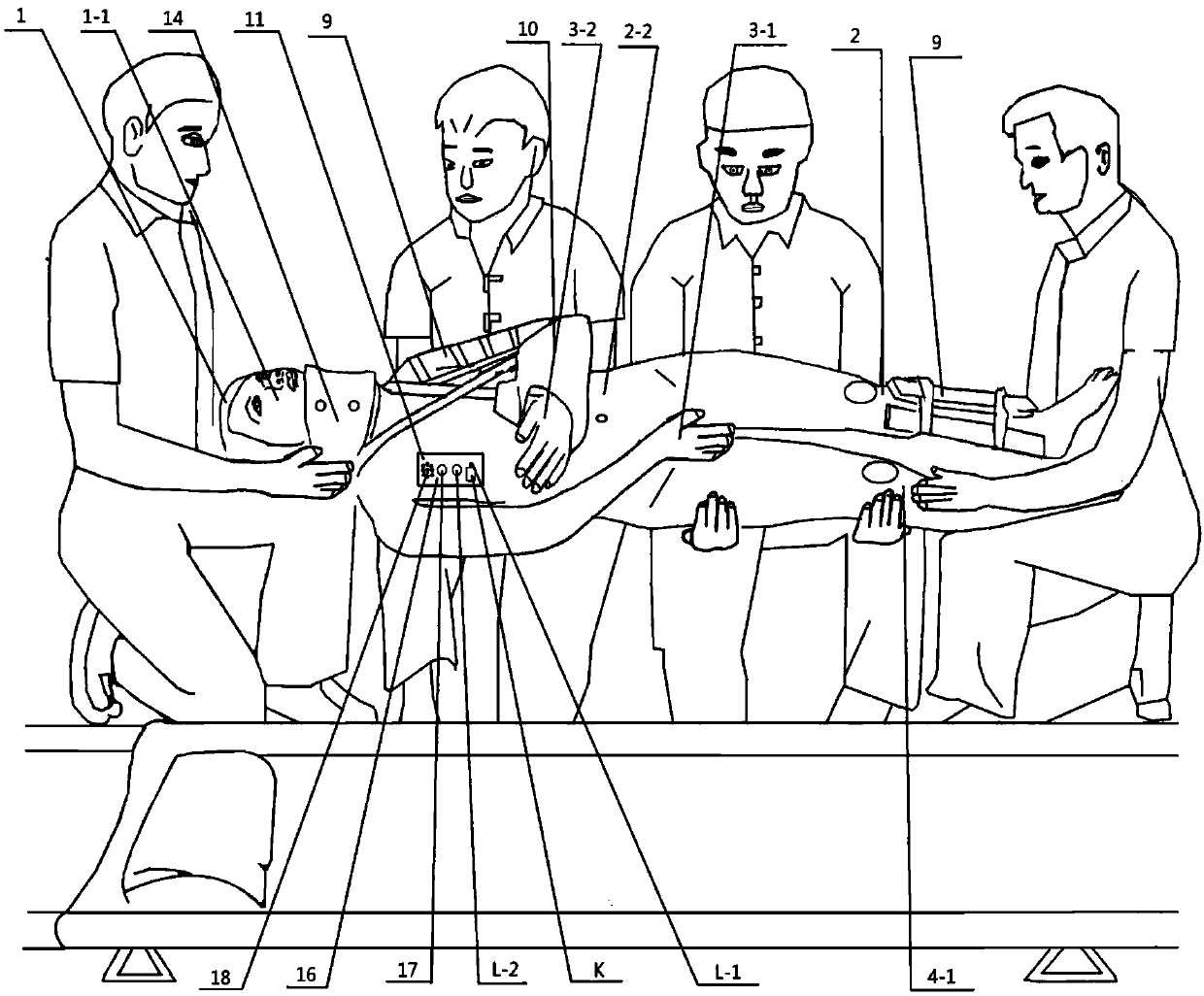 Standard patient for examination on spinal and limb fracture emergency fixation and carrying training