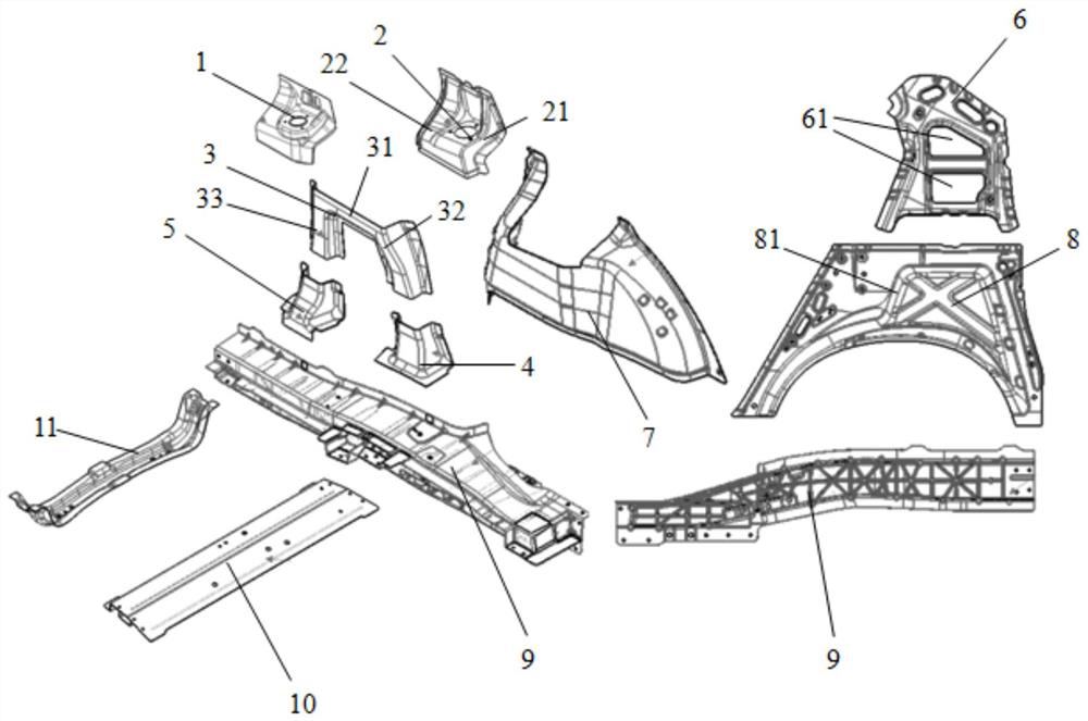 Automobile body rear force transmission structure and automobile