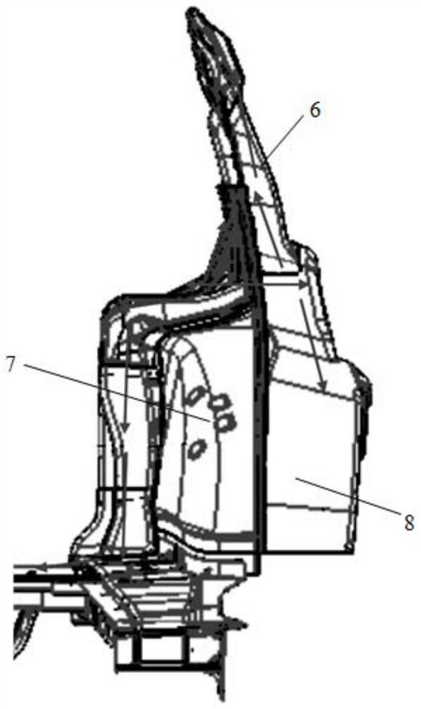 Automobile body rear force transmission structure and automobile