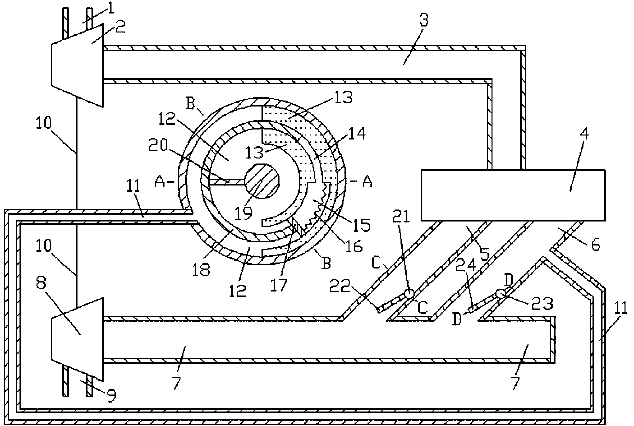 Turbocharging system with synchronous rotating mechanism