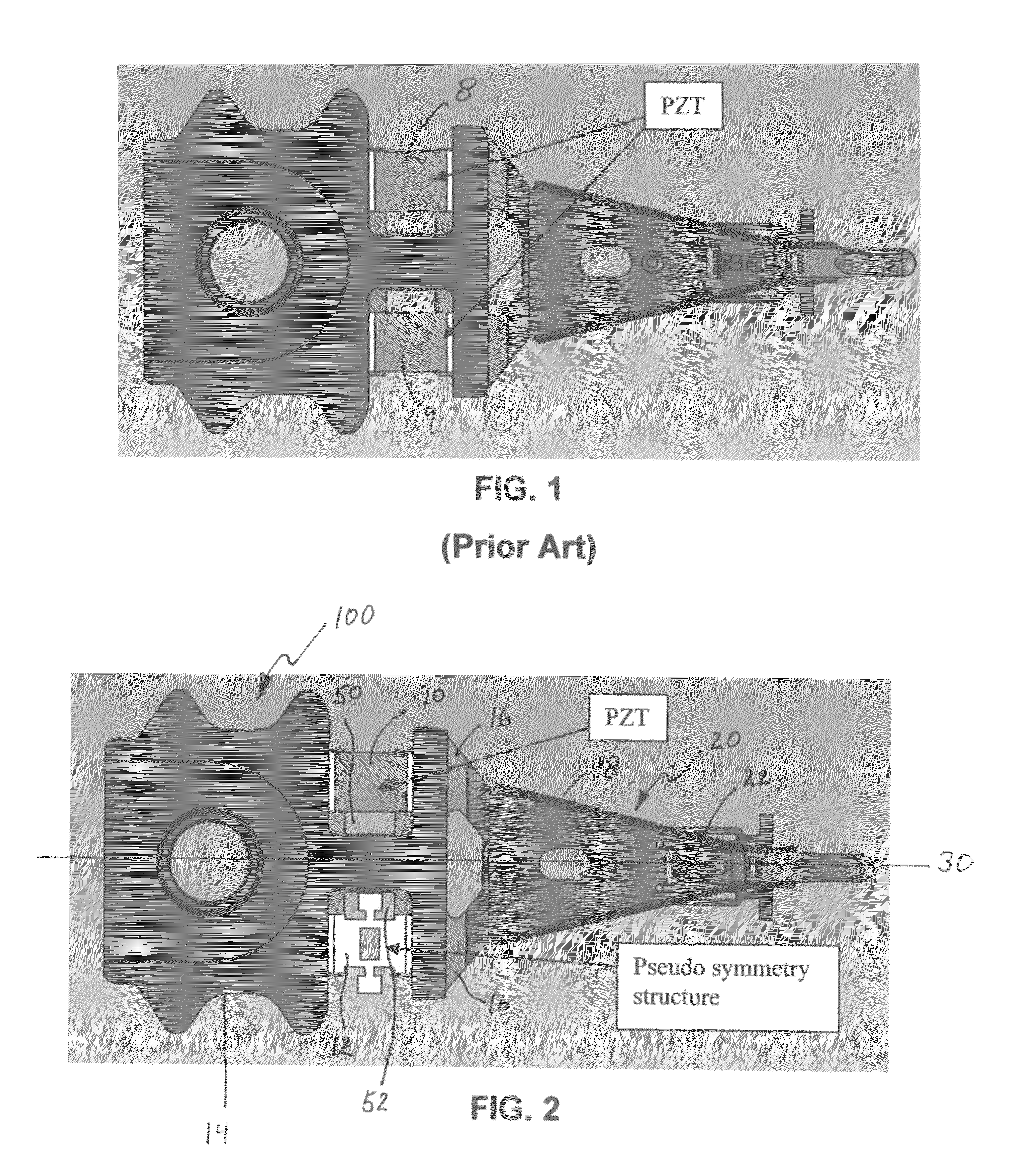 Dual stage actuator suspension having a single microactuator and employing pseudo symmetry to achieve suspension balance