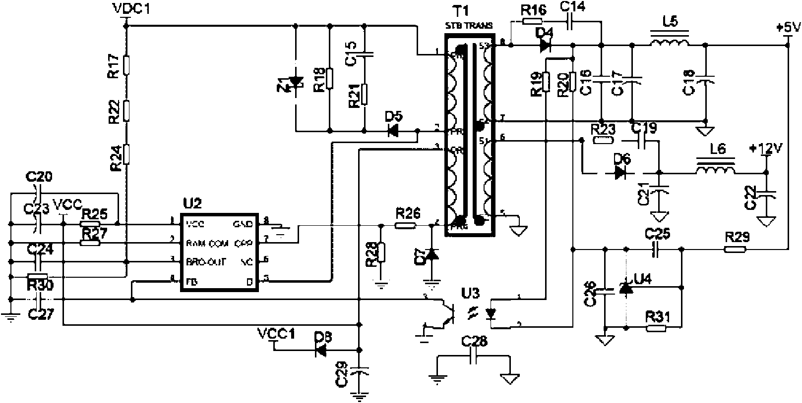 Power supply topology system of LED (Light-Emitting Diode) display module