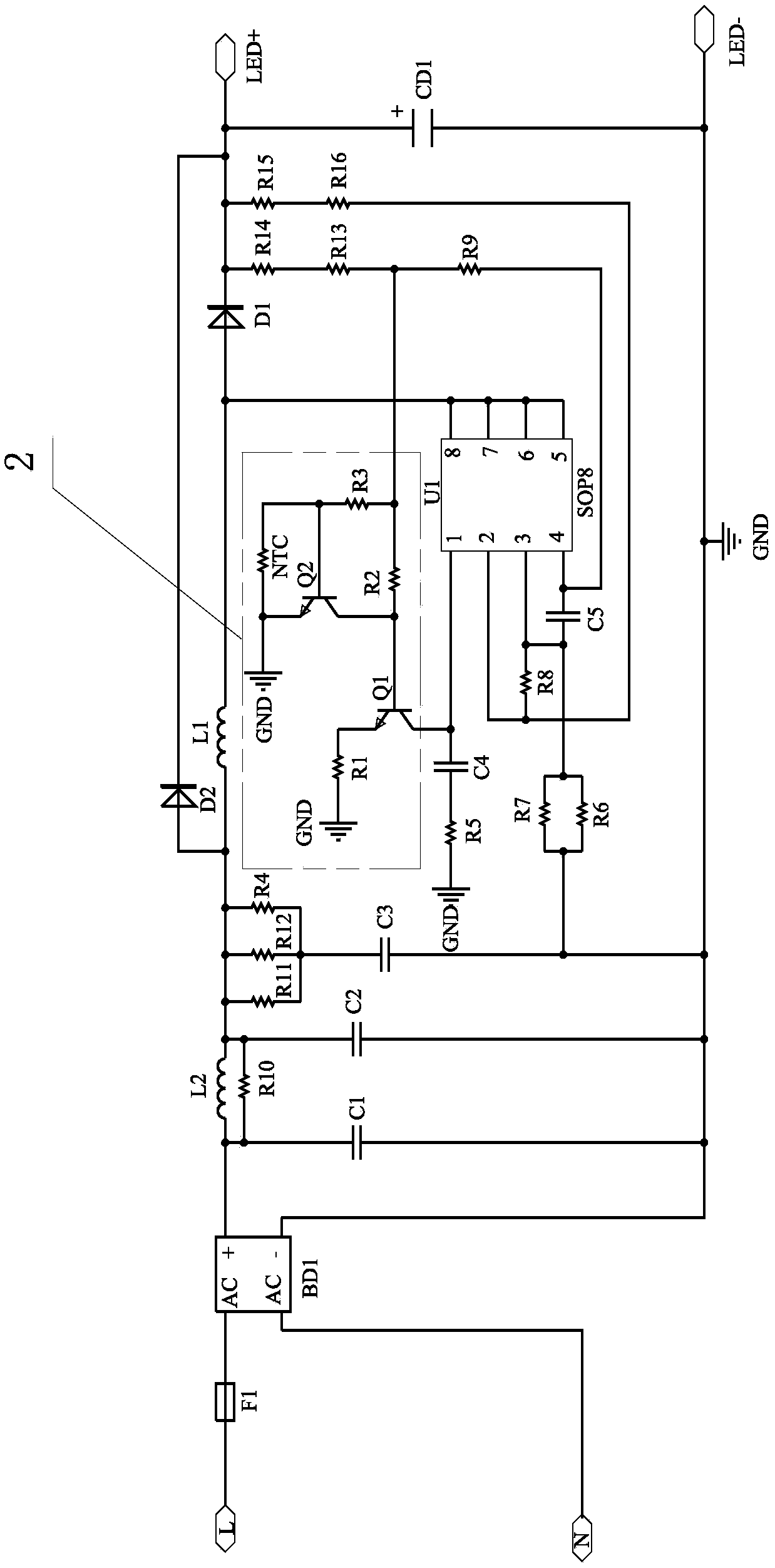 Temperature control protection drive circuit for LED bulb lamp