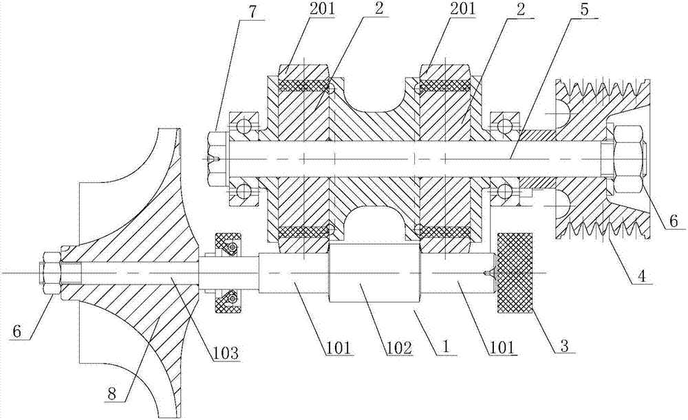 Supercharged power transmission assembly for suspension shaft centrifugal supercharger and centrifugal supercharger