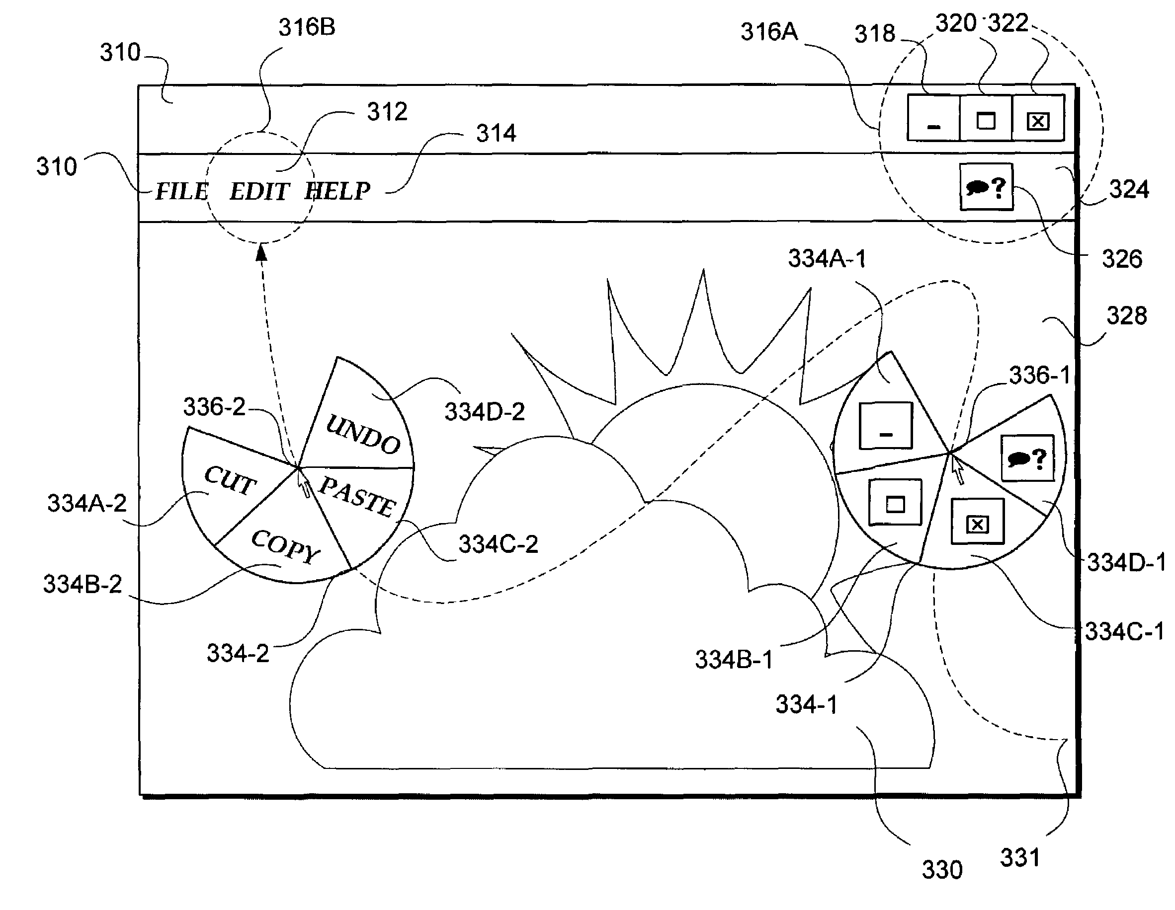 Menus whose geometry is bounded by two radii and an arc