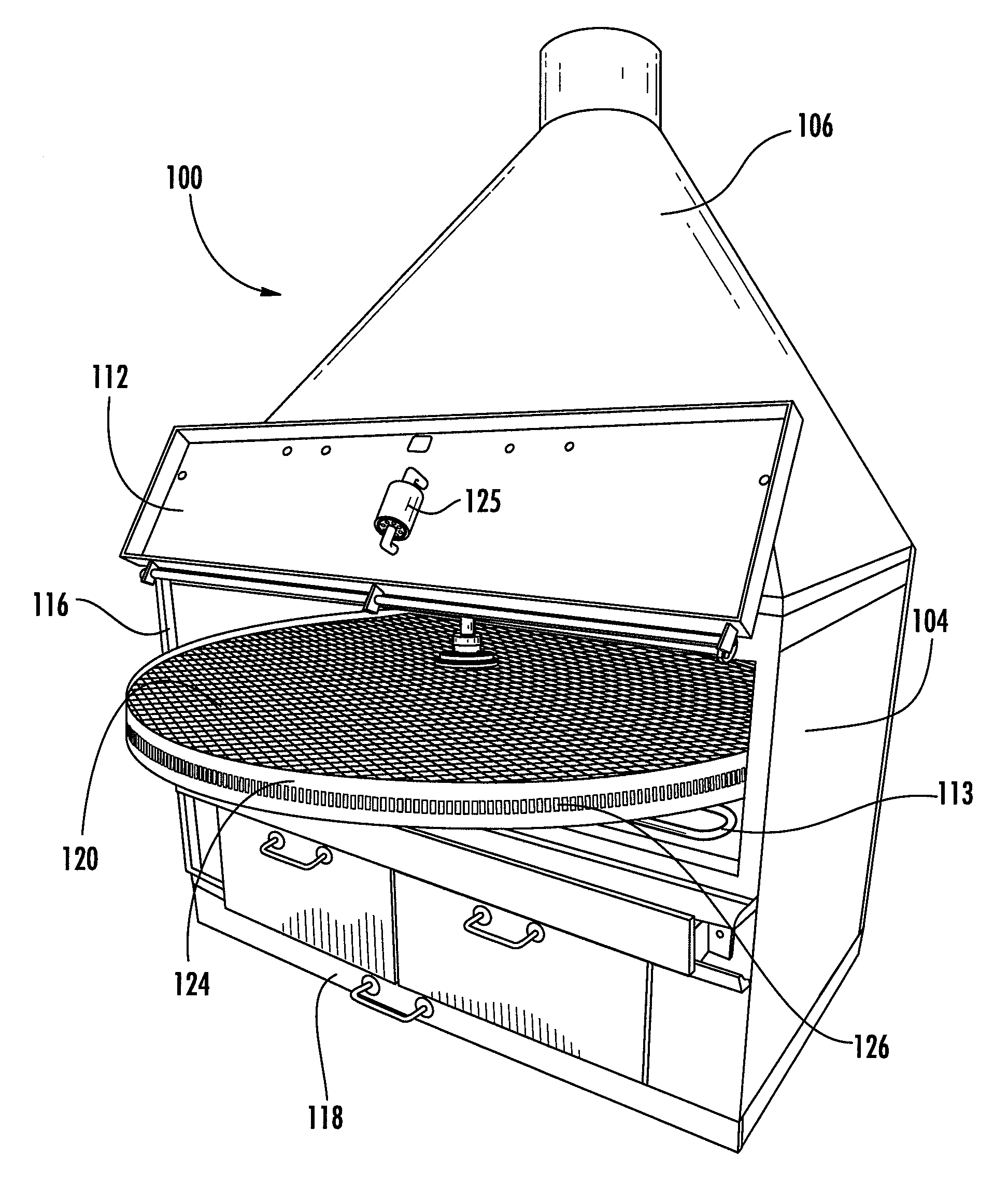 Barbeque oven with rotating cooking tray