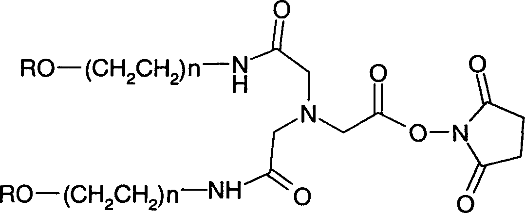 Composition of protein and double chain polyethylene glycol