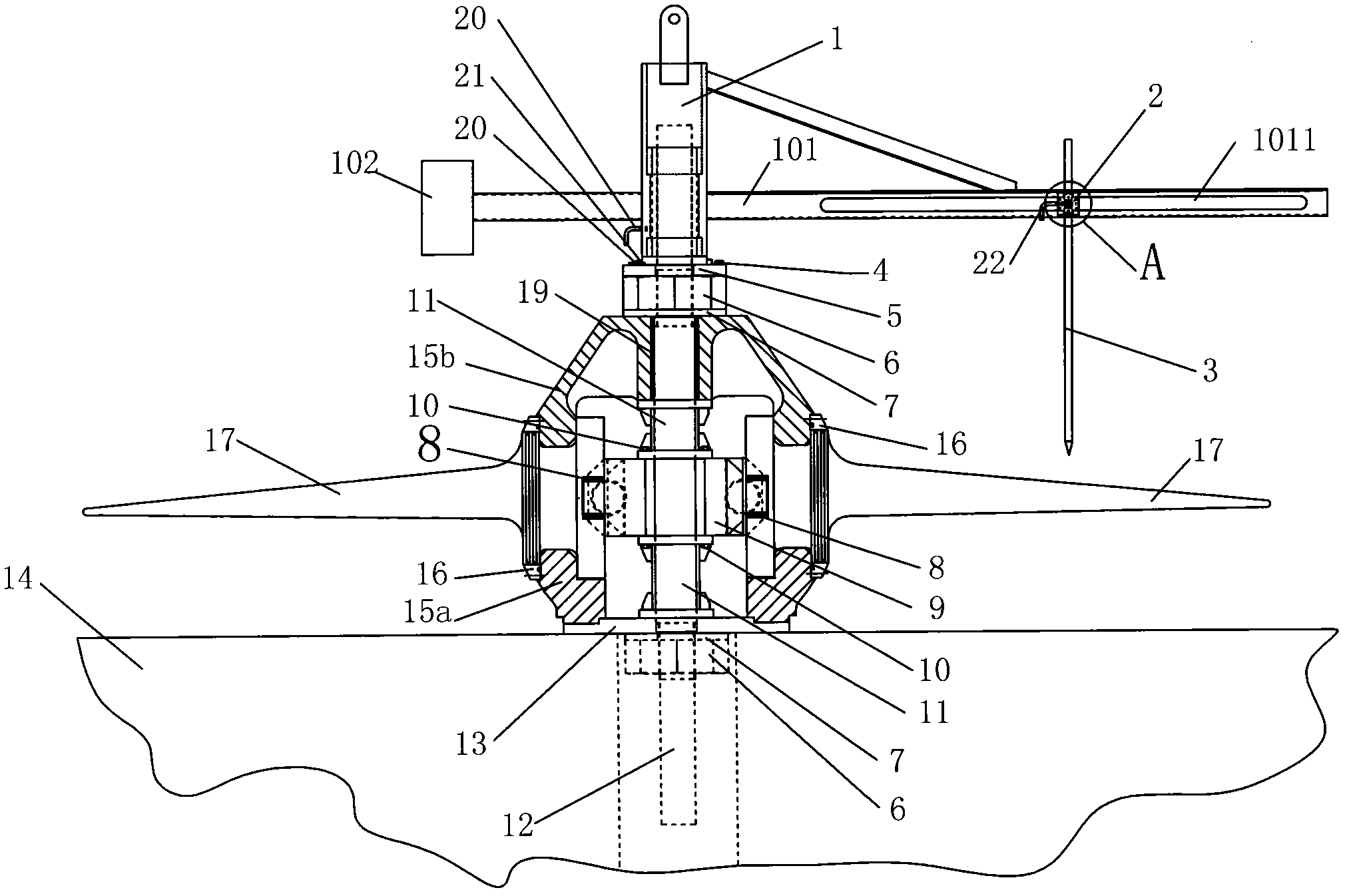 Device and method for repairing marine adjustable pitch oar