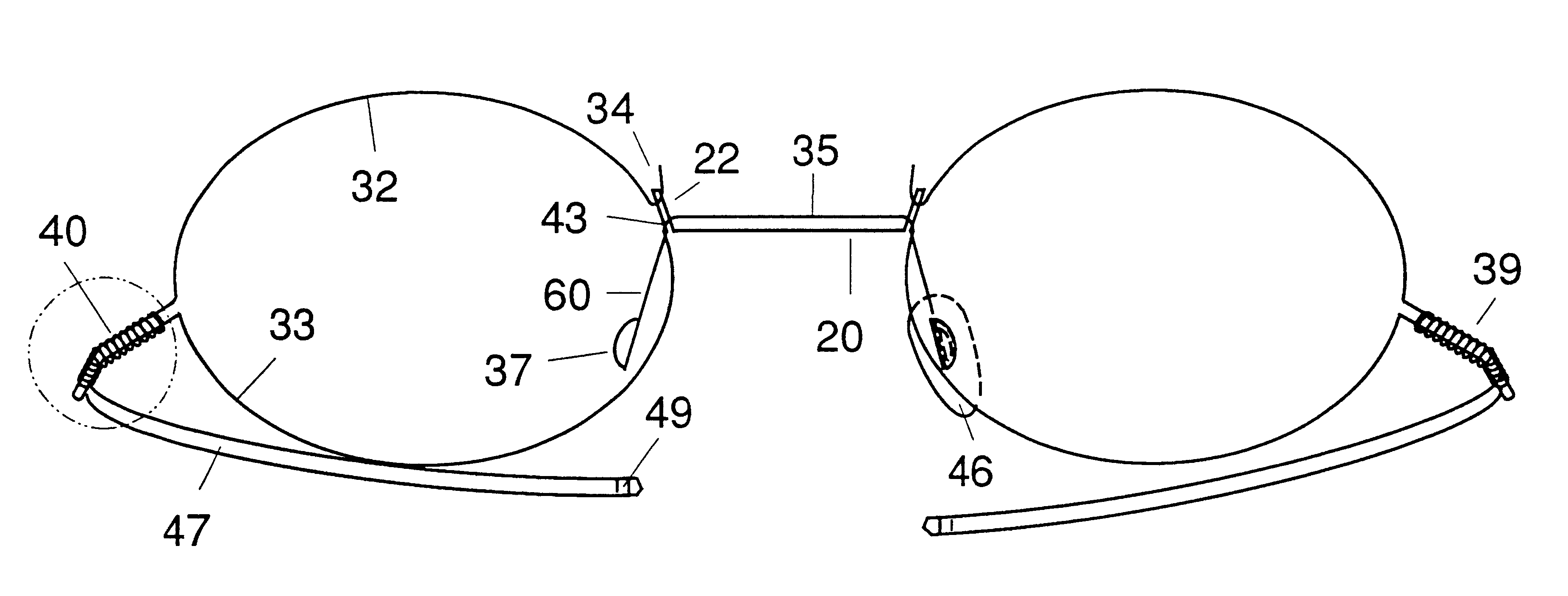 Wire-frame eyewear assembly with transversely-lithe sidepiece element