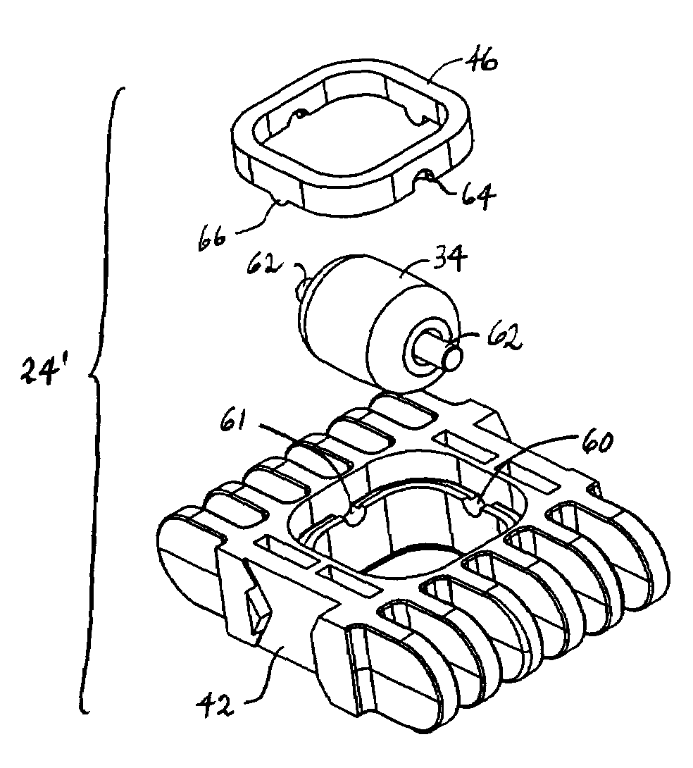 Conveyor belt modules with embedded rollers retained in the modules and associated method