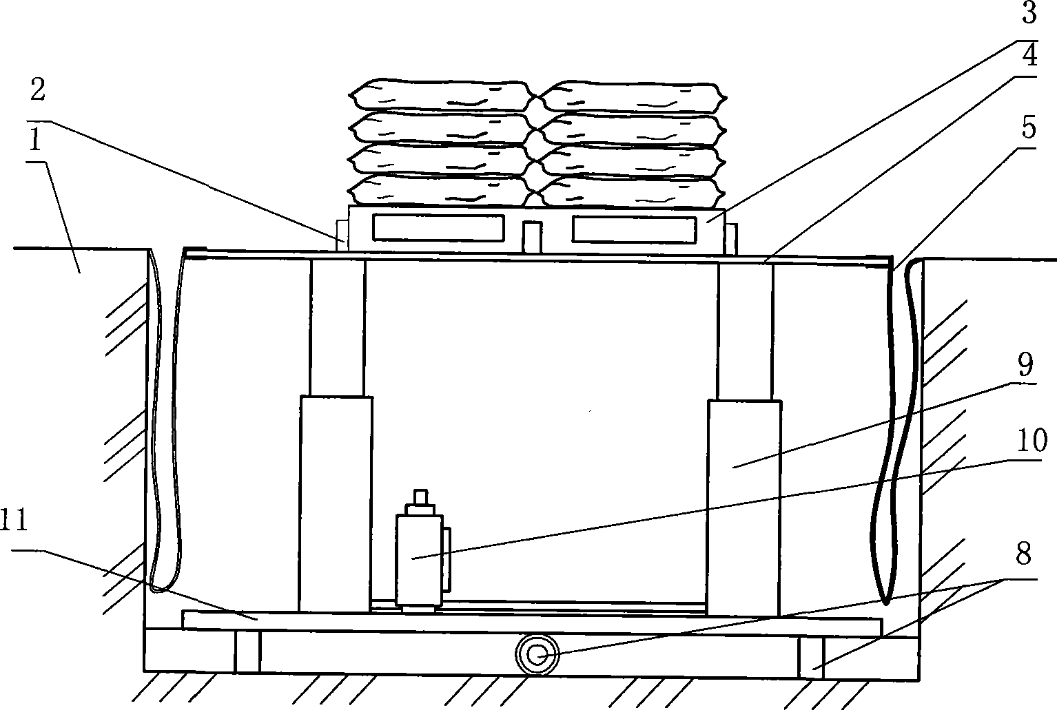 Plate stacking device for bagged materials