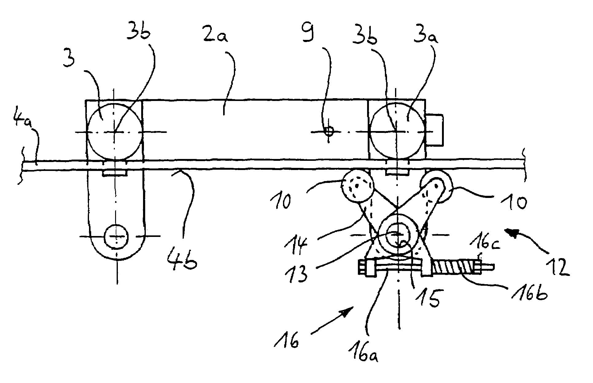 Crane trolley with low overall height