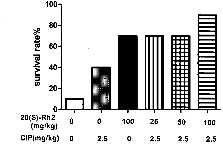 Application of 20(S)-ginsenoside Rh2 in preparation of drugs enhancing antibacterial action of 4-quinolones