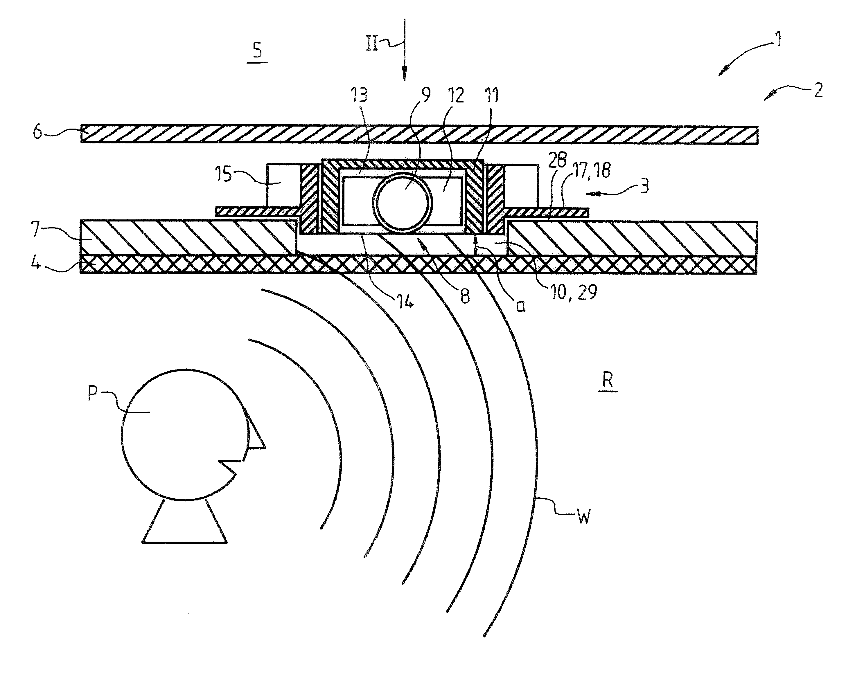 Vehicle with a multilayer roof structure and a microphone unit integrated into the roof structure