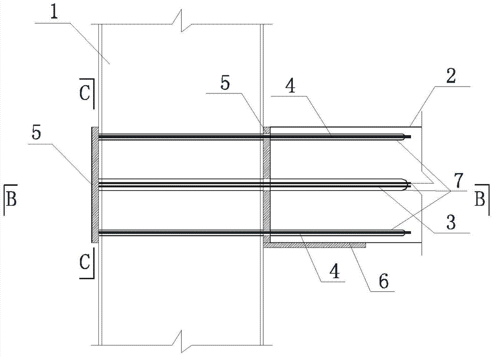 Precast concrete beam and square-rectangular concrete-filled steel tube column combining joint employing unbonded prestressed and ordinary reinforcement for connection