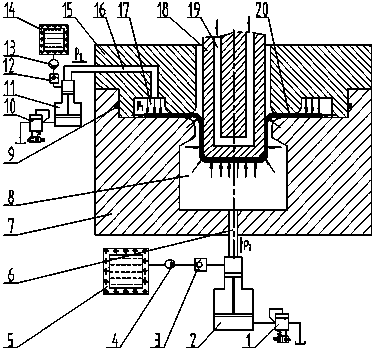 Plate differential temperature hydroforming device capable of realizing radial pressurizing and hydraulic blank pressing