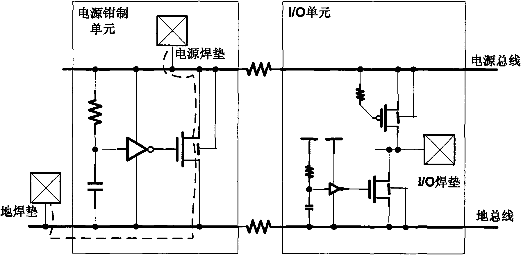 Power clamping static protection circuit