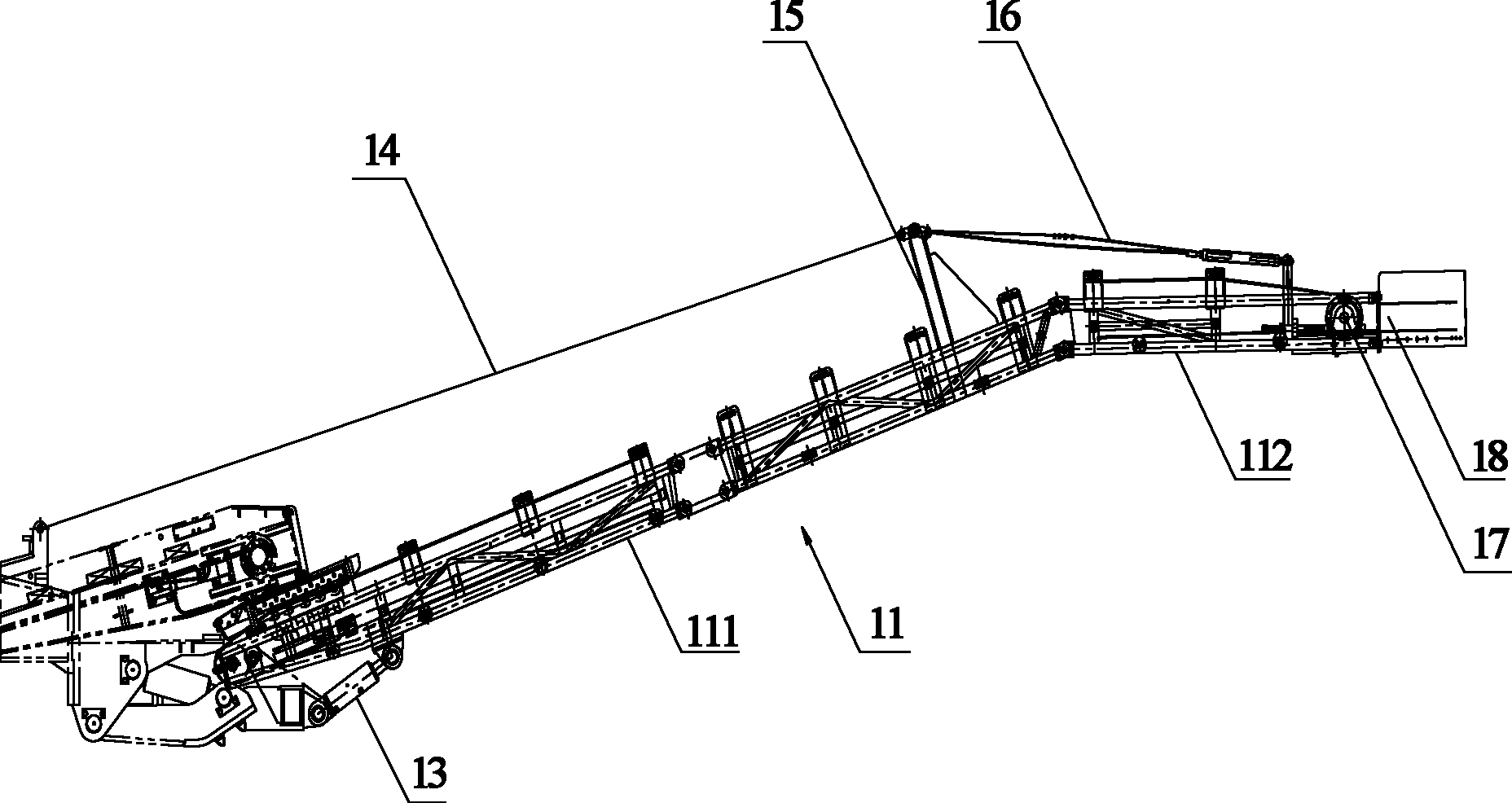 Diagonal tensile cantilever type conveyor