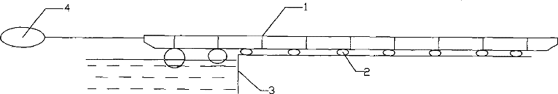 Process for shipping and launching wharfboat by floating same on vertical quay wall with assistance of airbag