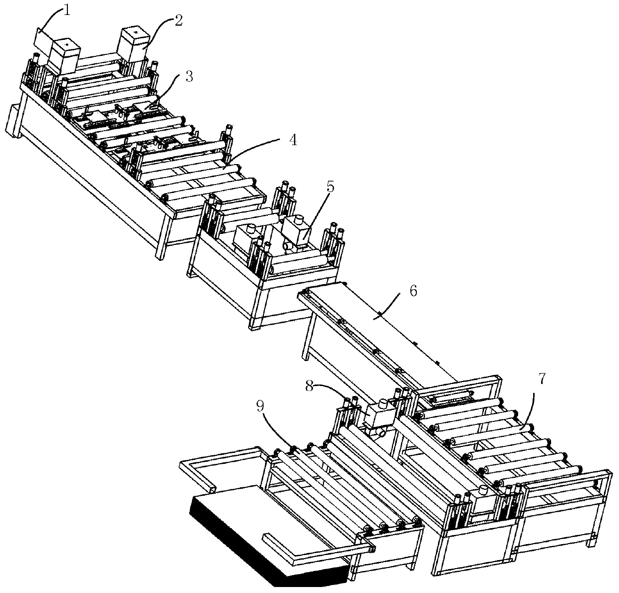 Intelligent deflection-adjustable wood-based panel vertical and horizontal sawing production line and method