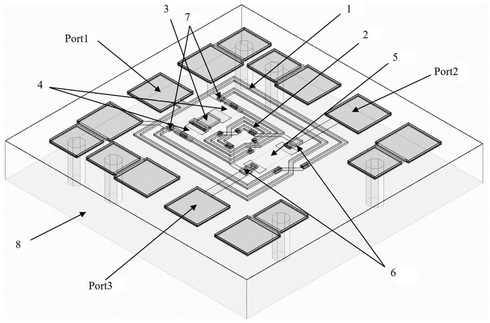 Compact power divider chip based on folded coil