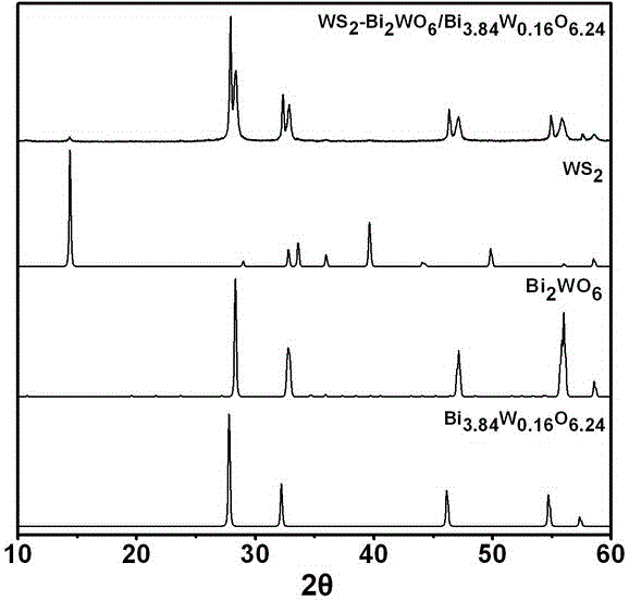 A ternary heterojunction photodegradation organic matter catalyst ws2-bi2wo6/bi3.84w0.16o6.24 and its preparation method