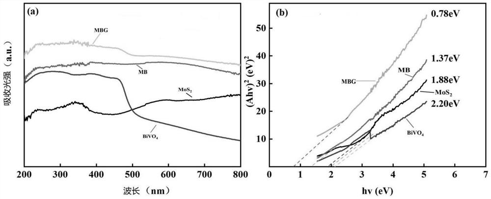 BiVO4/MoS2-coated GO composite photocatalytic material as well as preparation method and application thereof