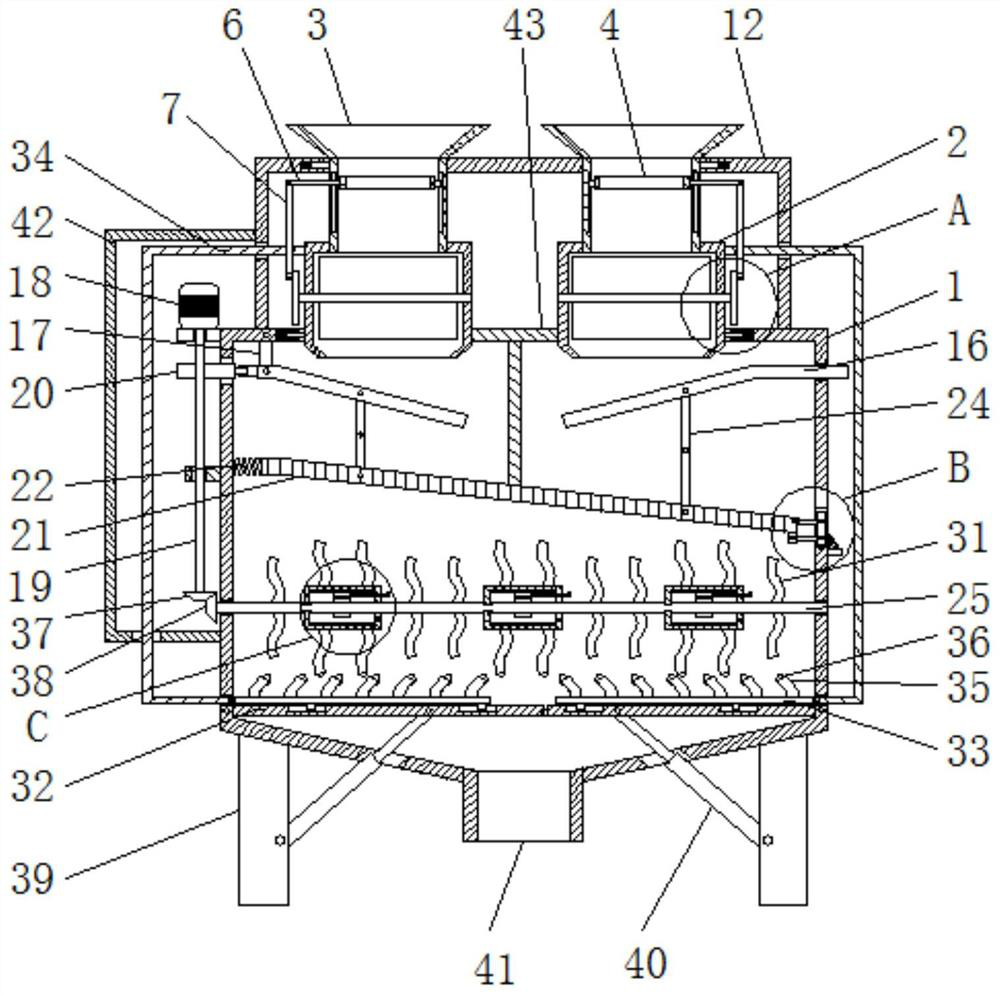 Multi-material mixing device for building construction and using method