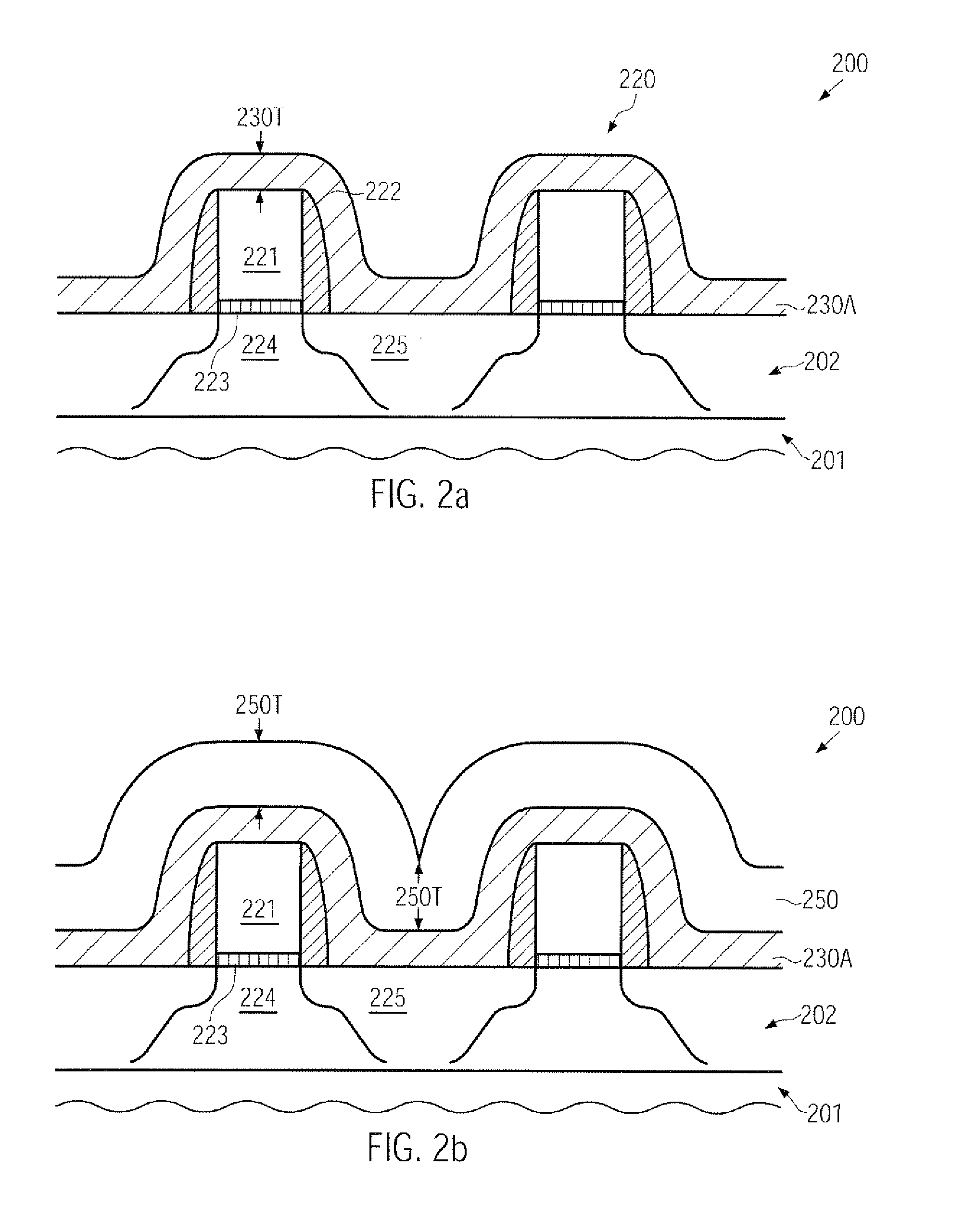 Interlayer dielectric material in a semiconductor device comprising stressed layers with an intermediate buffer material