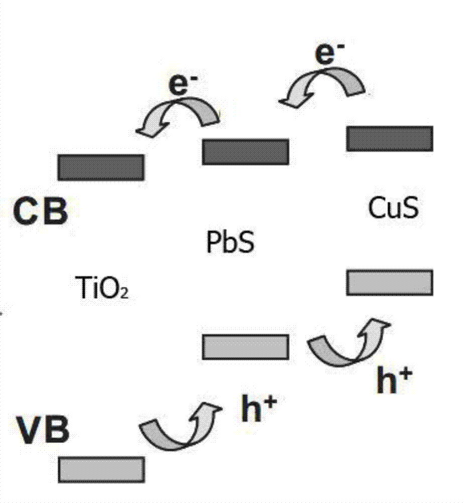 Preparation process of TiO2 nanotube/PbS/CuS nanocomposite