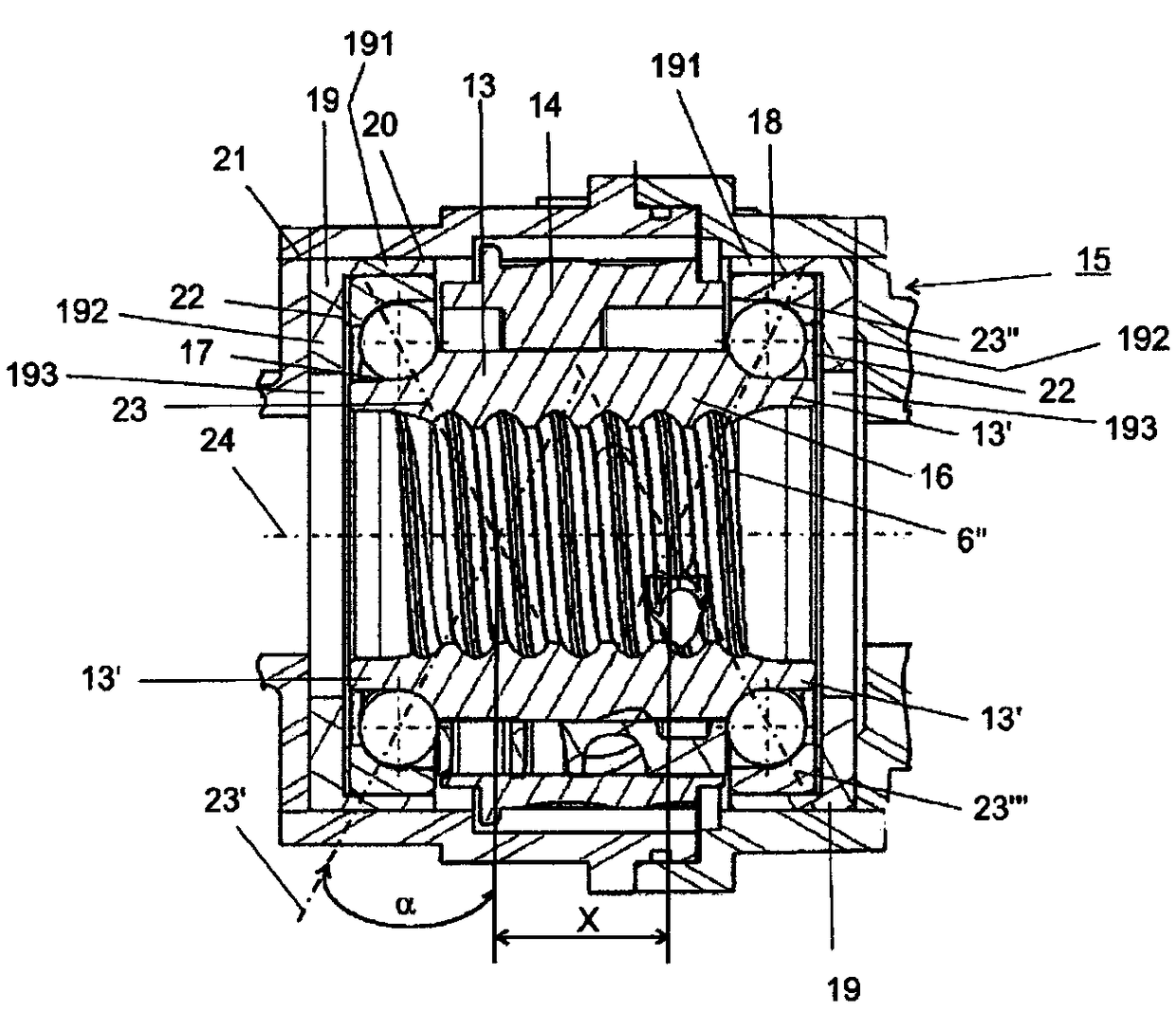 Ball screw drive of an electromechanical servo-assisted power steering system having integrated angular ball bearing and compensation for differing thermal expansion