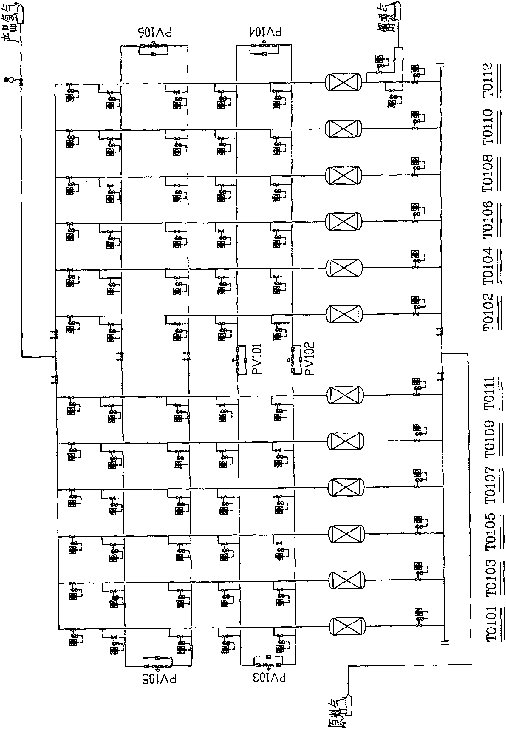 Multiple placing in turn interleaving flushing pressure variable adsorption technique