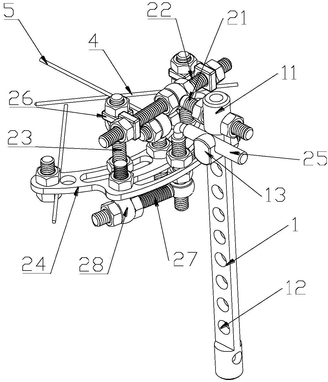 Bone needle fixing device for long bone fracture treatment