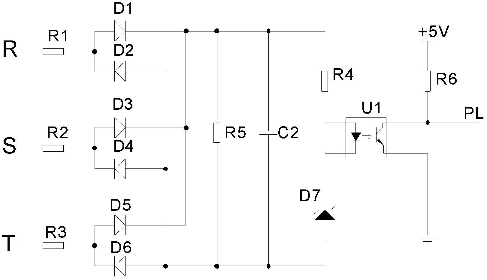 Three-phase power input open-phase detection circuit