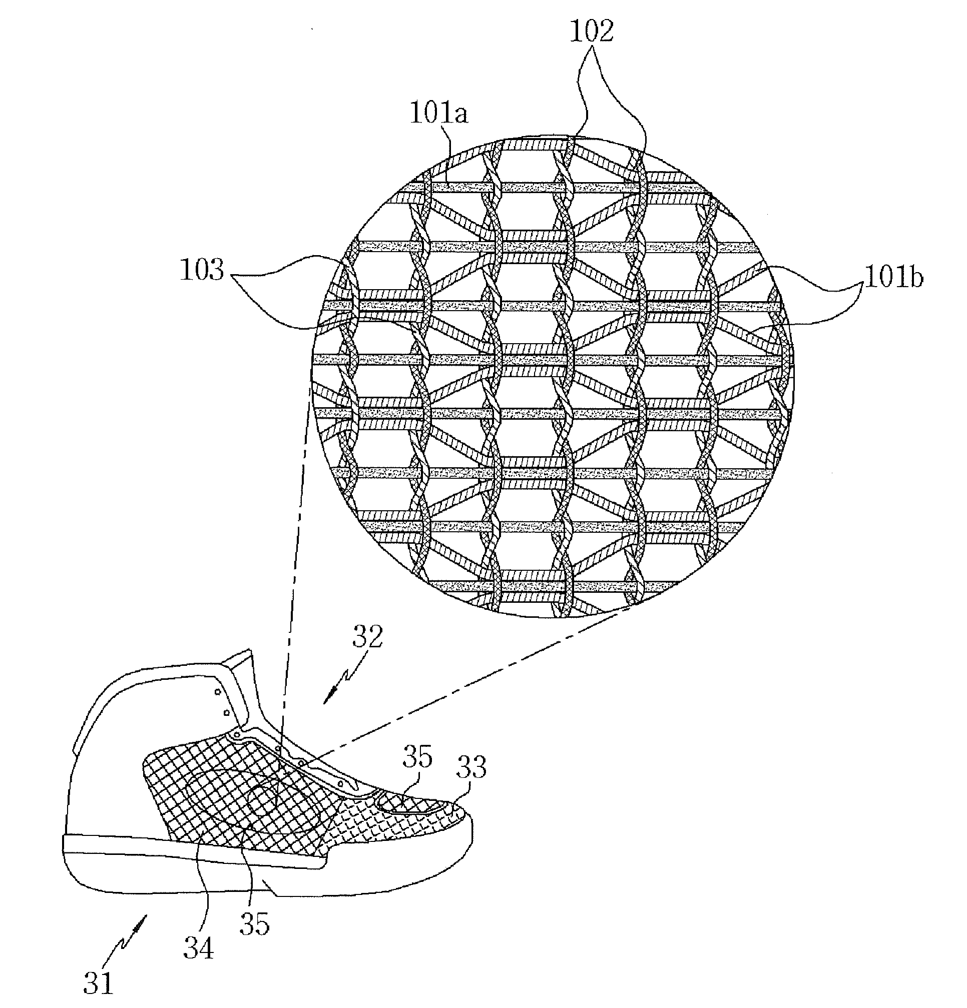 Loom for weaving fabric with two types of tissue, shoe upper woven using the same, and shoe