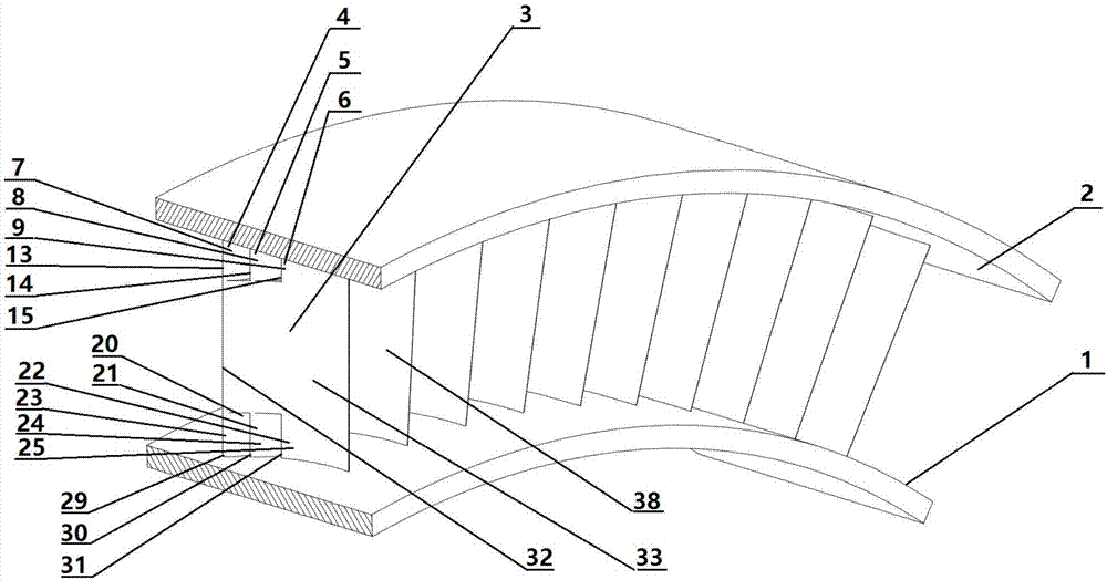 Large bending angle air compressor stator blade serially connected with multiple sections of blade shapes at root part