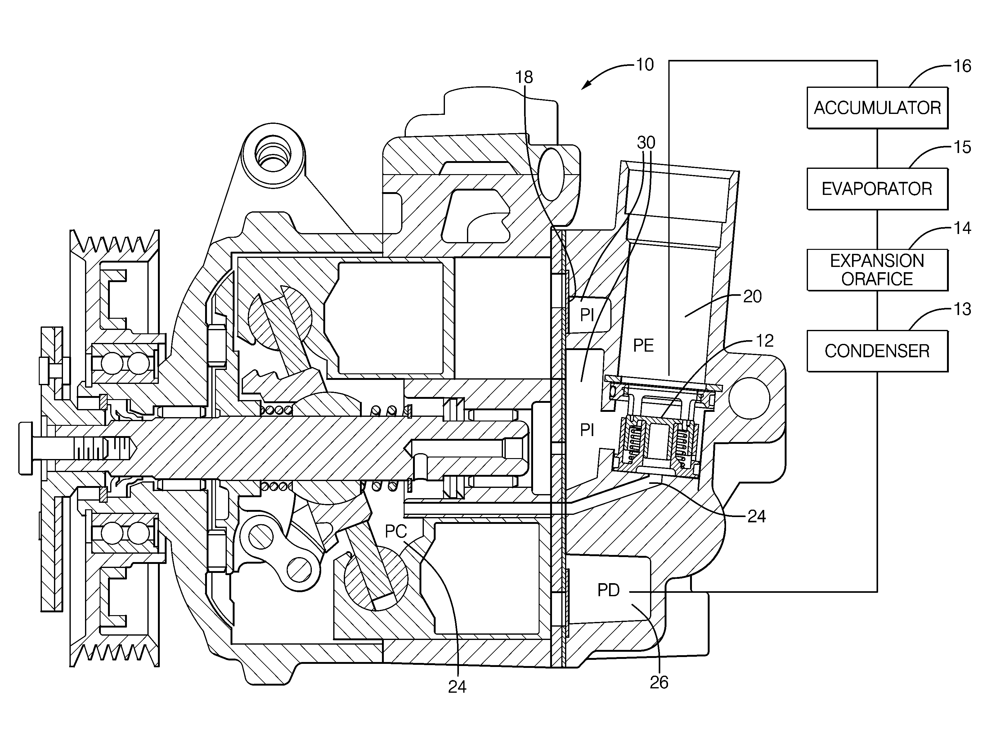 Variable displacement compressor with a compensated suction shufoff valve