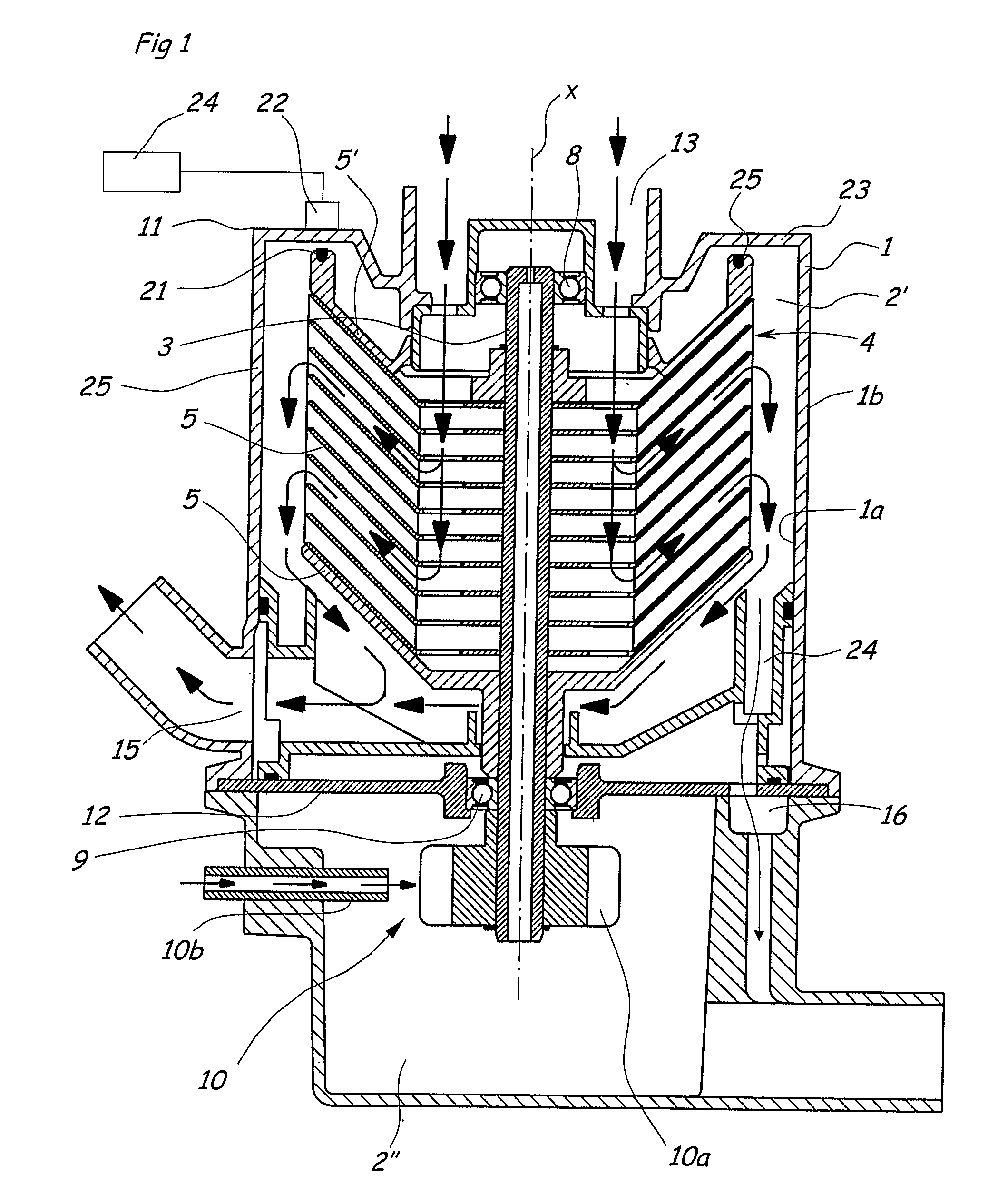 Centrifugal separator for cleaning of gas