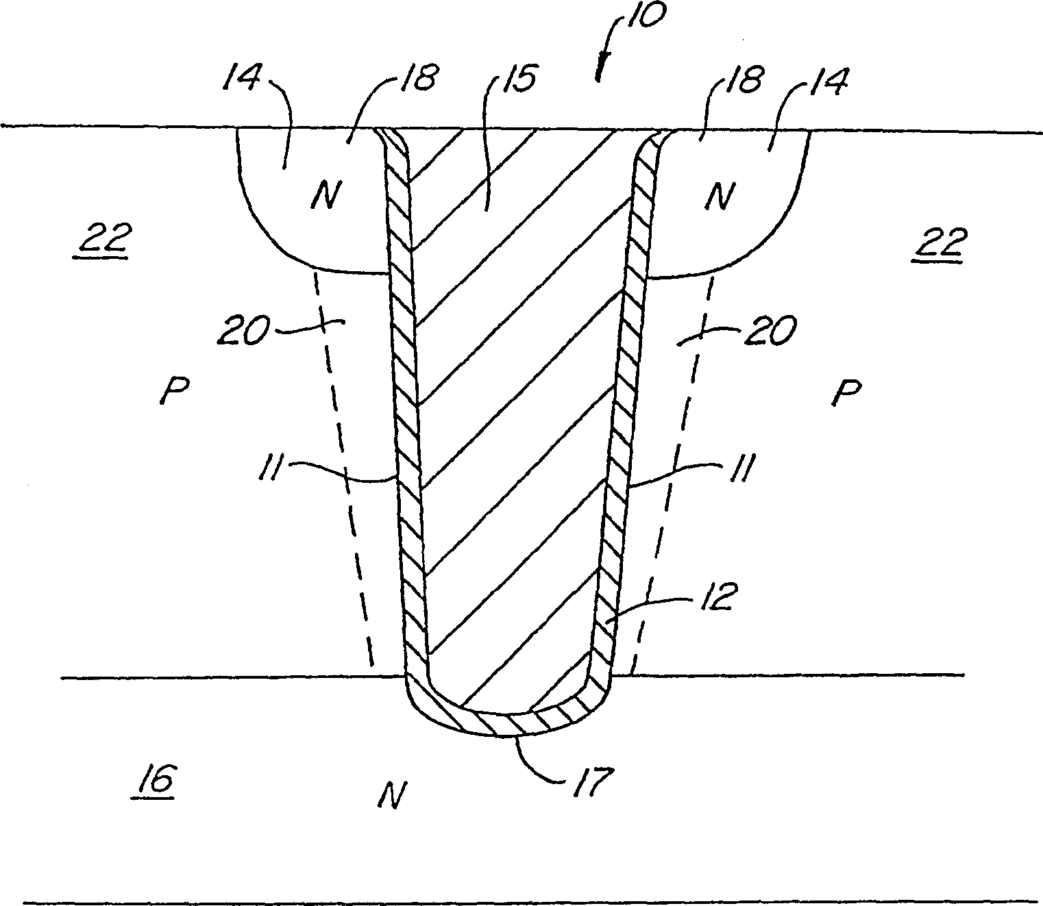 Thick oxide layer on botton of trench structure in silicon