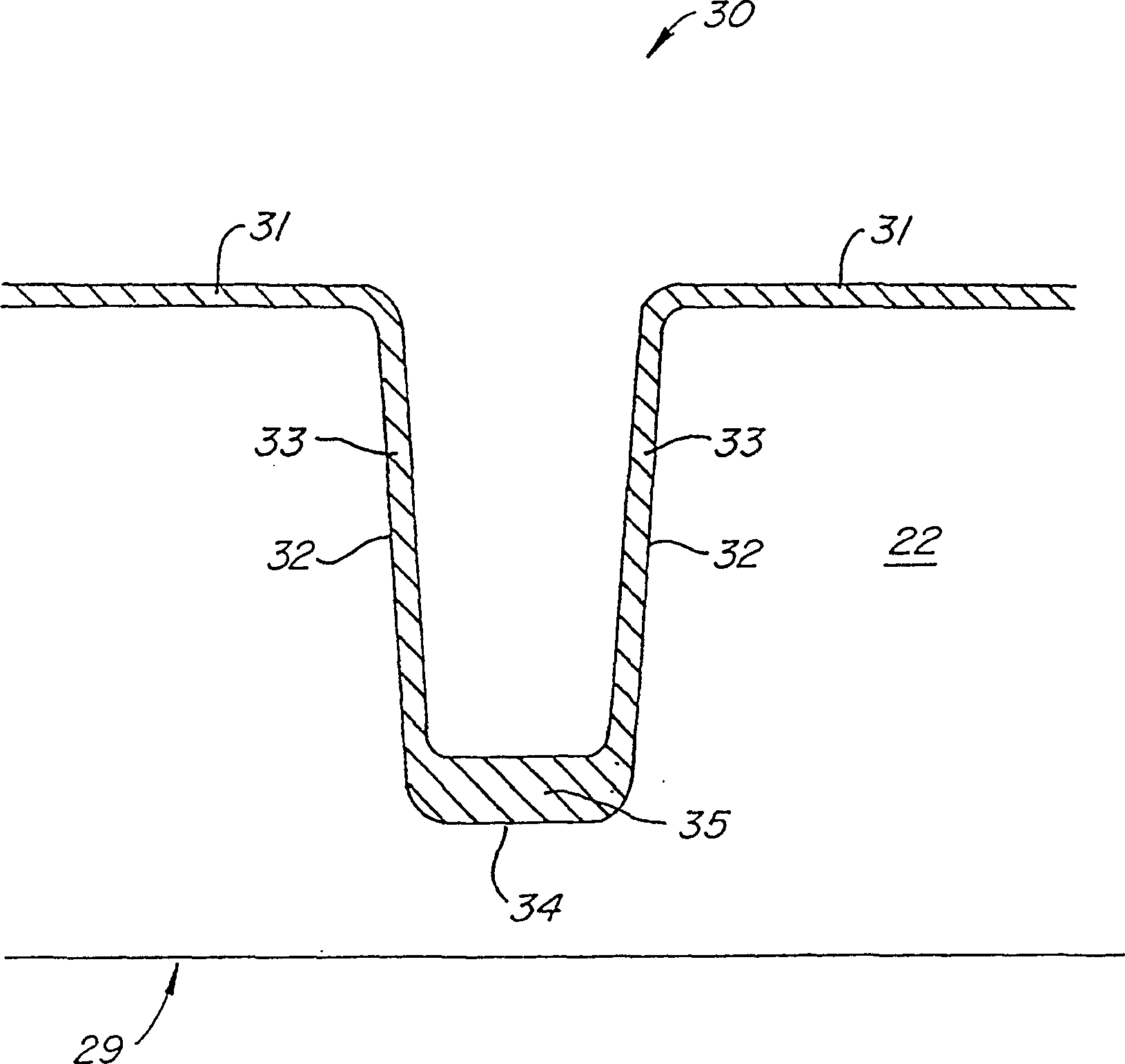 Thick oxide layer on botton of trench structure in silicon