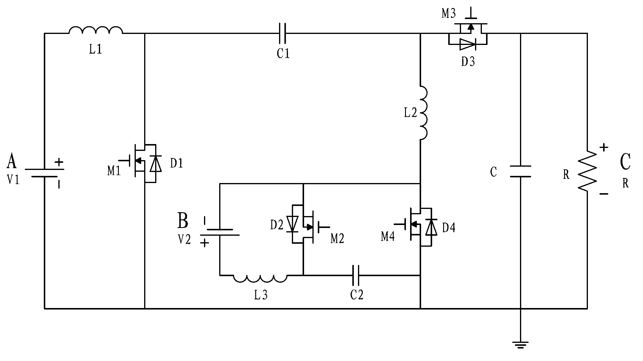 Bidirectional two-input CUCK/SEPIC direct current converter and power distribution method thereof