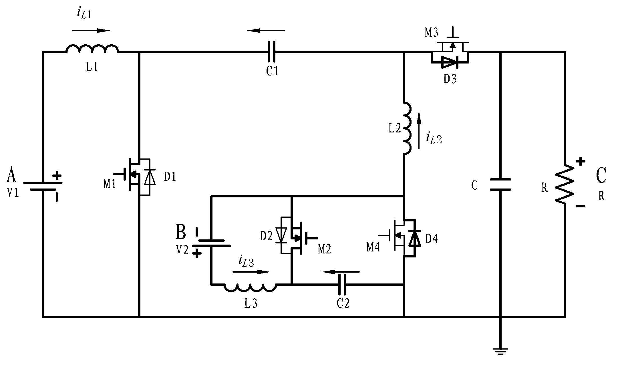 Bidirectional two-input CUCK/SEPIC direct current converter and power distribution method thereof