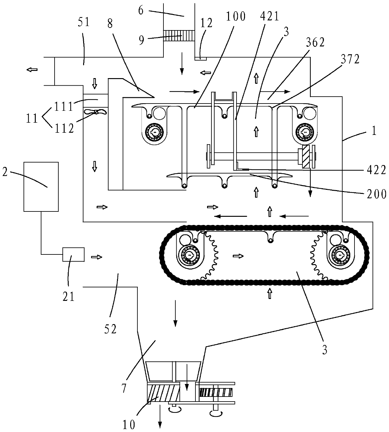 Drying equipment with grinding function for material conveying device