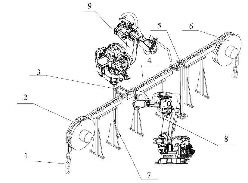 Automatic anchor chain transom welding device