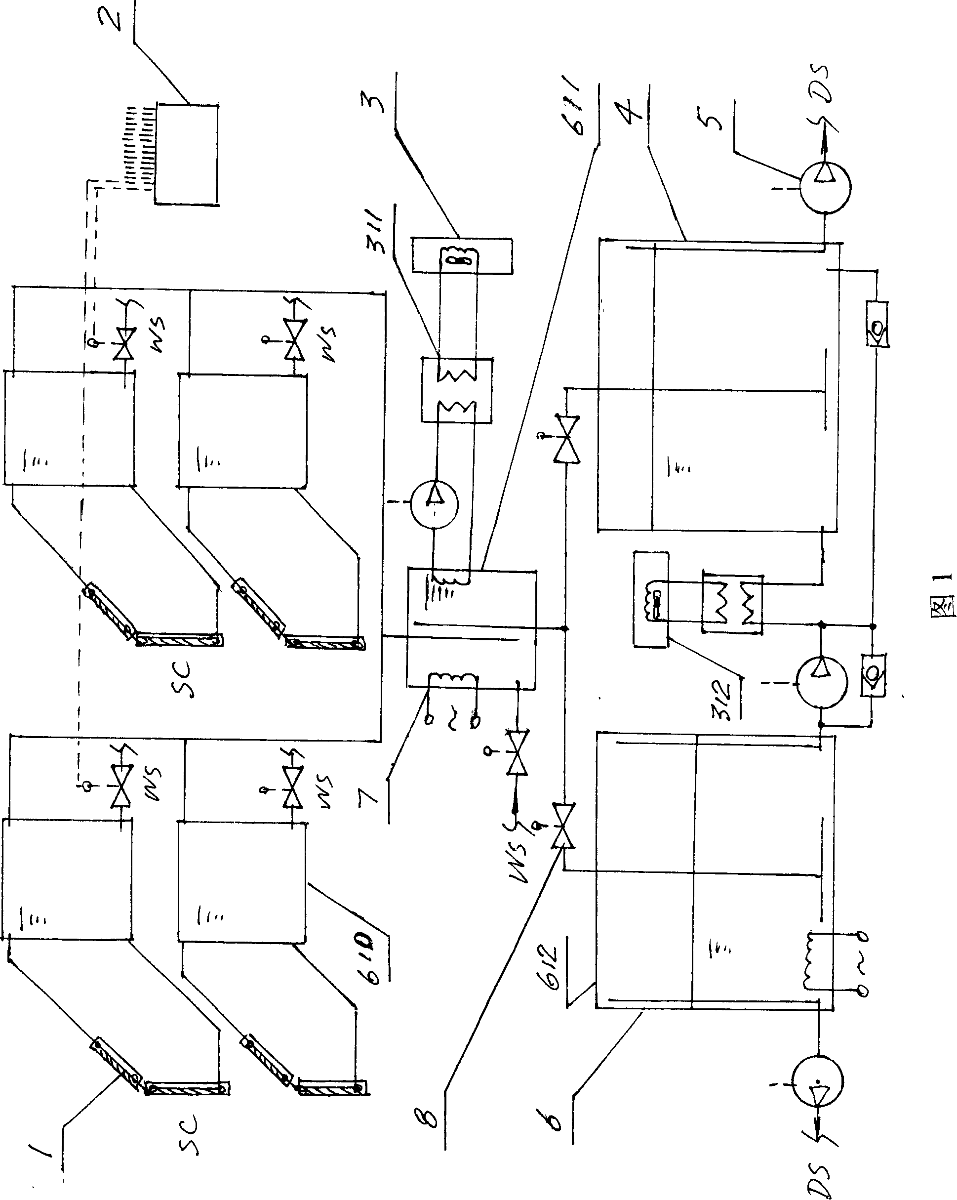 Solar, heat-pump composite, stepped-heating type energy-storage hot-water making method and special device