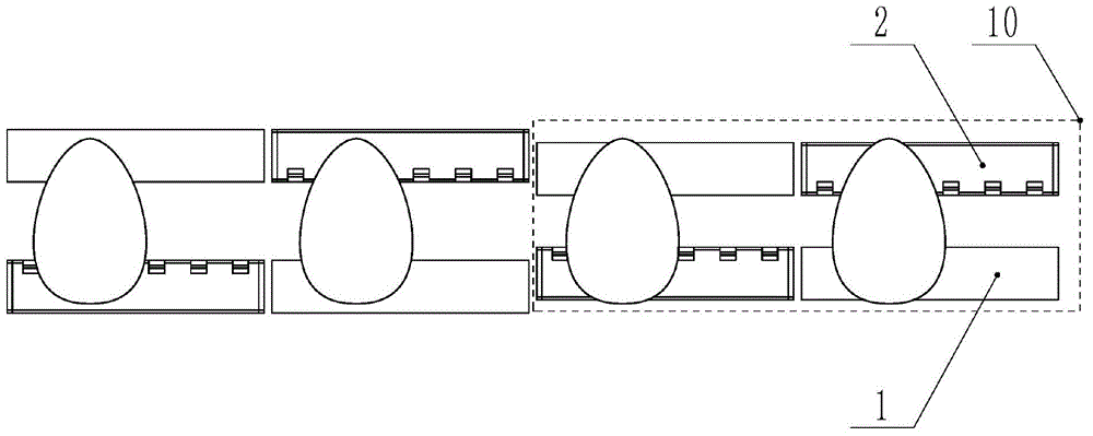 Multi-section track type online detection device and method for cracks on eggs on basis of vibrational acoustic characteristics