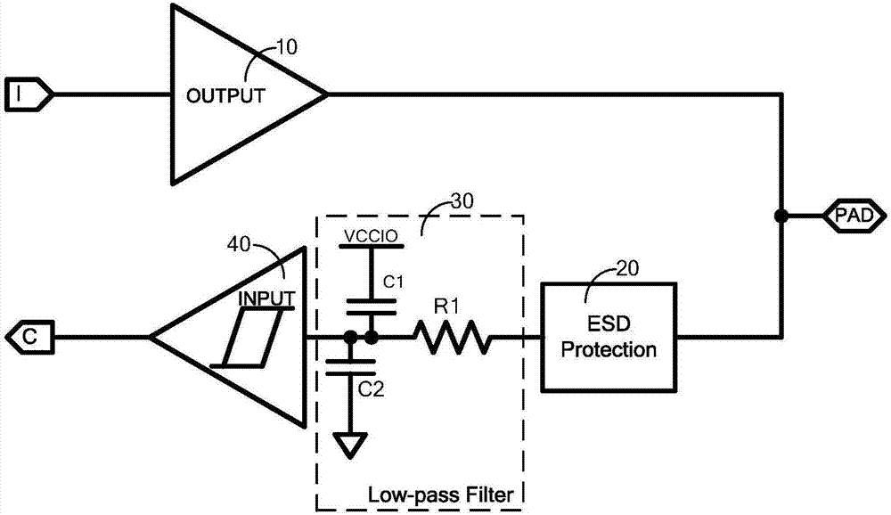 Input and output circuit with low pass filtering function