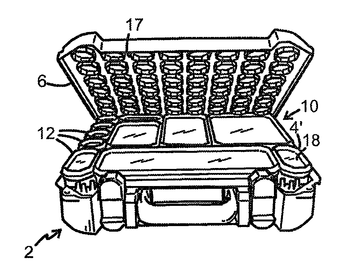 Module system comprising a case and a number of boxes