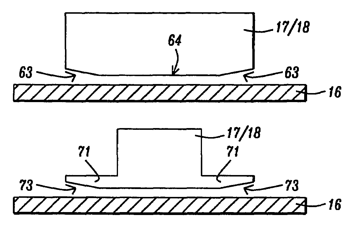 Magnetic read-write head shield that prevents flux concentration at edges close to the ABS